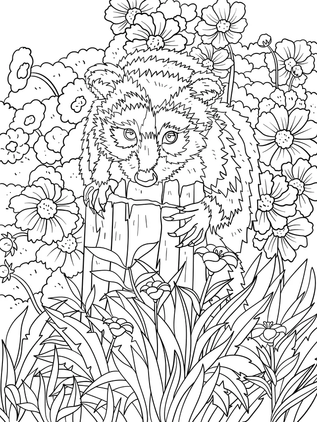 Raccoon in the Flower - bed