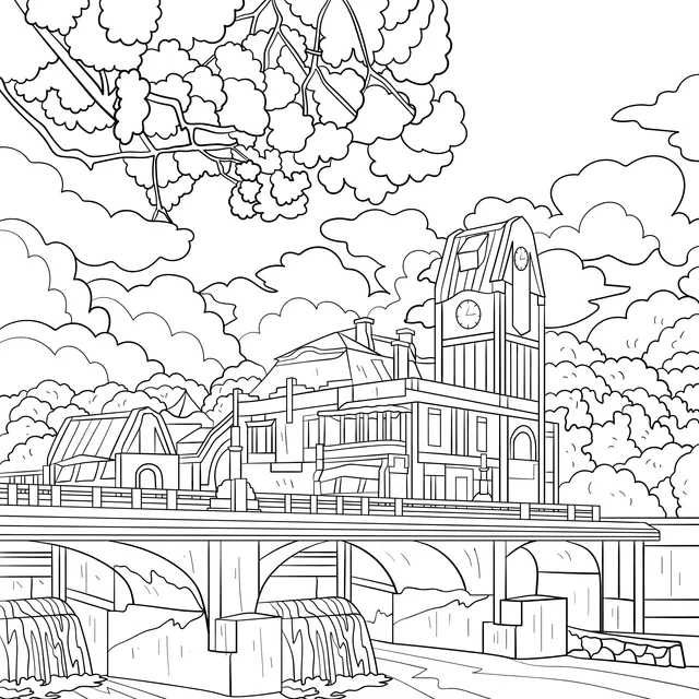 Colorful Architectural Landscape by the River
