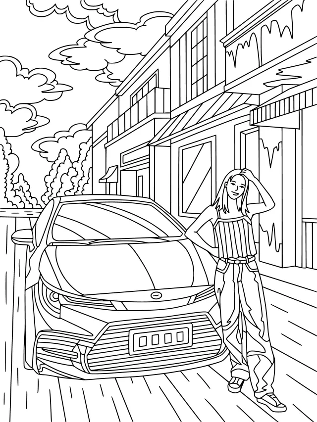 Cool Car and Stylish Girl on the Street