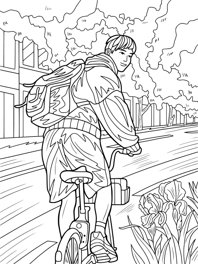 Teenager cycling to school