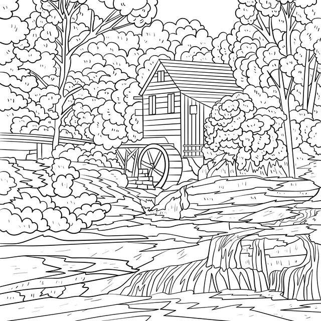 Red Water - mill Cottage by the Stream in Autumn