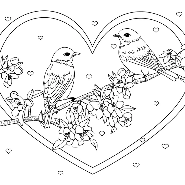 Two Birds Flying Side by Side in a Heart - shaped Frame
