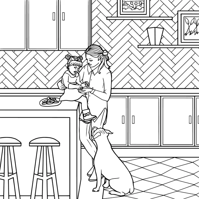 A warm moment between mother and child in the kitchen