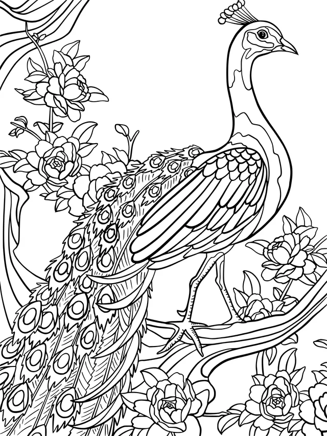 Peacock beside Flowers