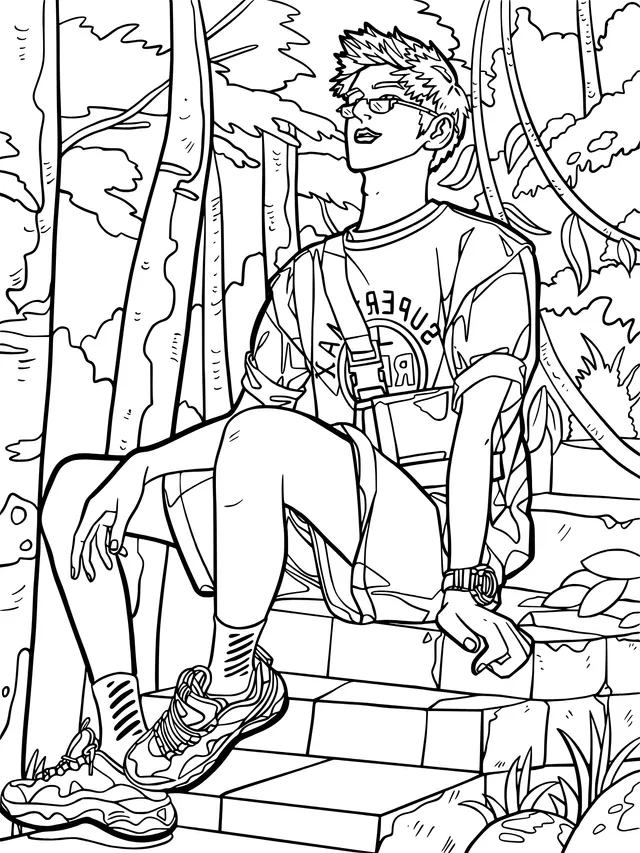 Young Man on the Steps in the Forest