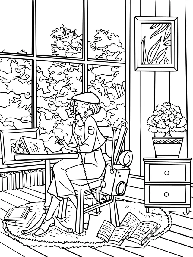 Woman painting attentively by the window
