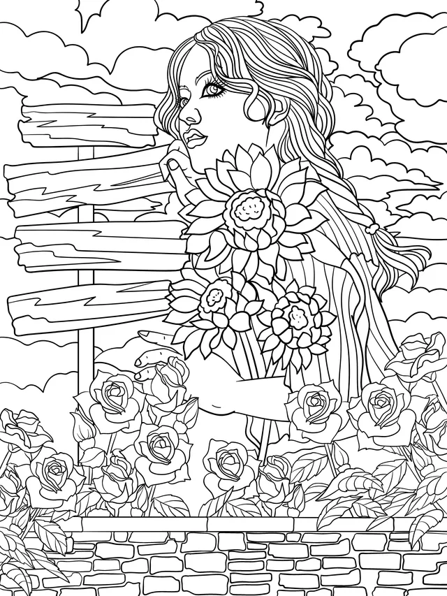A Contemplative Woman Holding Flowers