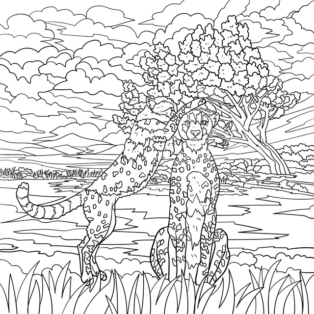 Cheetahs Interacting on the Grassland