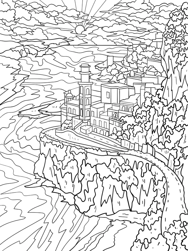 Colorful Town by the Cliff