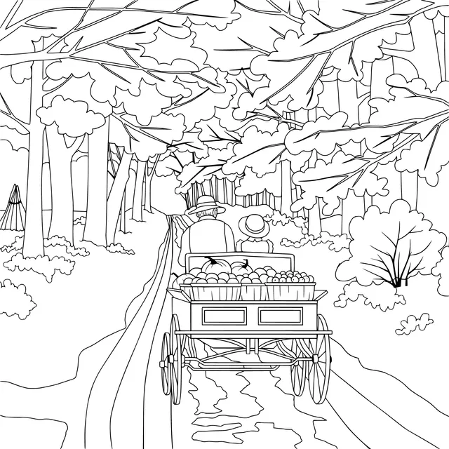 A Journey with a Fruit - and - Vegetable Cart in the Autumn Forest