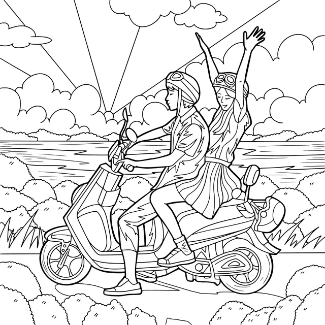 Couple riding an electric - scooter for an outing