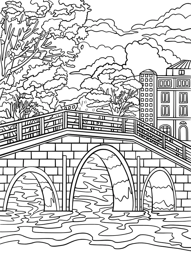 Scenery of a Stone Bridge by the River