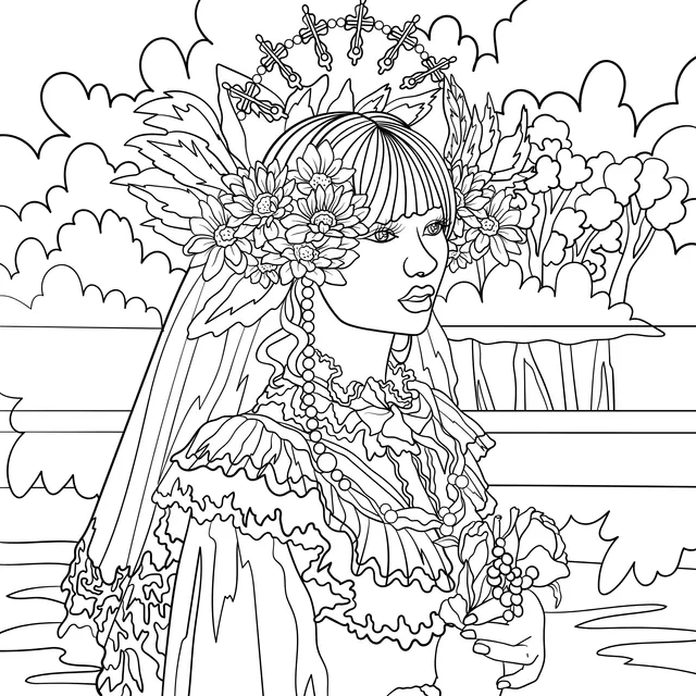 Dreamy Woman with Flower Wreath