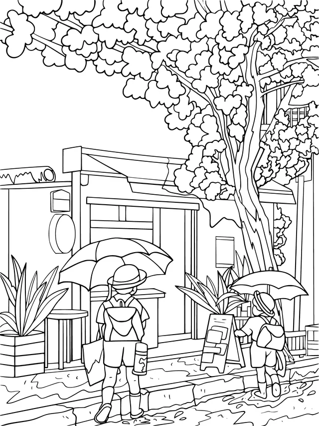 Pedestrians on the street on a rainy day