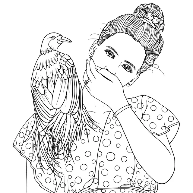 Woman accompanied by a bird