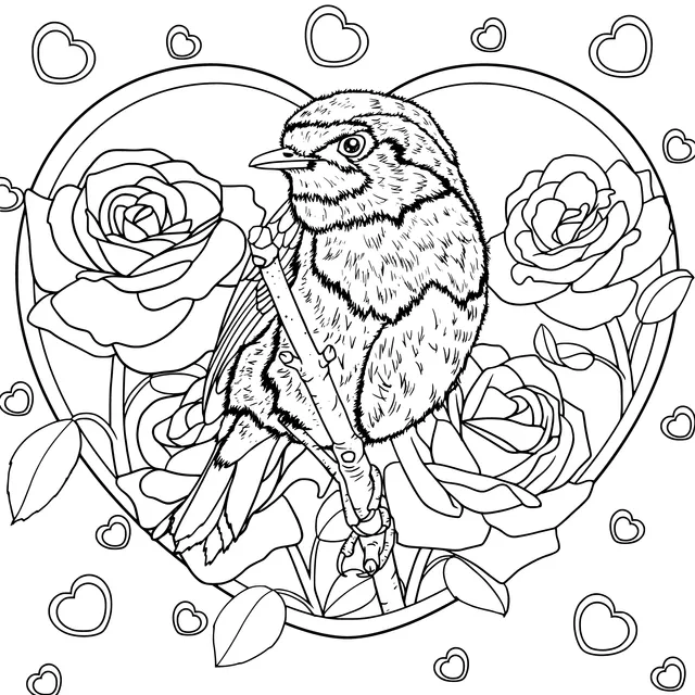Heart with Roses and a Bird