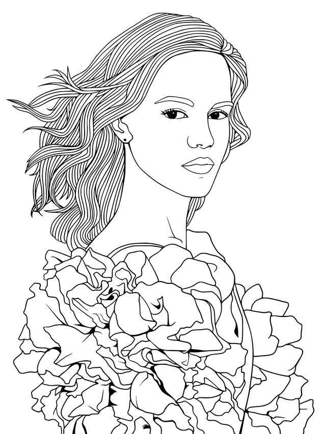 Woman in blue - flowered clothing