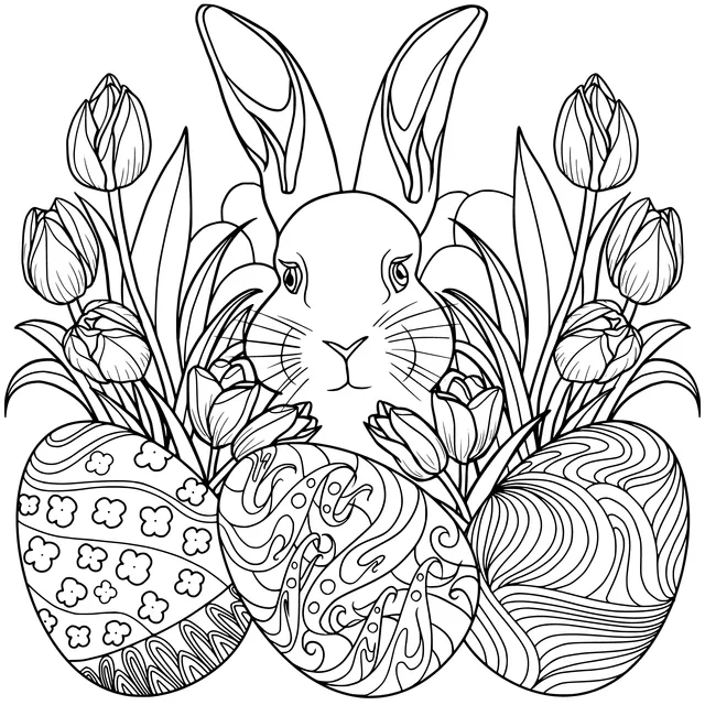 Easter Bunny with Eggs and Tulips