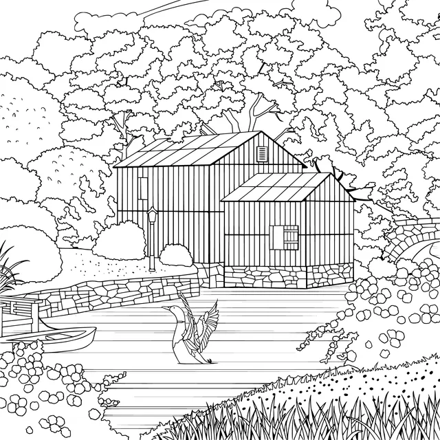 Spring Scenery of the Red House by the River