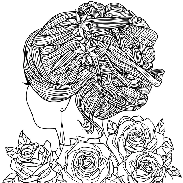 Lady's hairstyle with flower hairpins