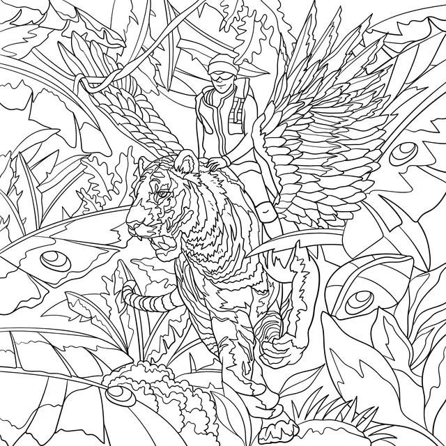 Person riding a winged tiger