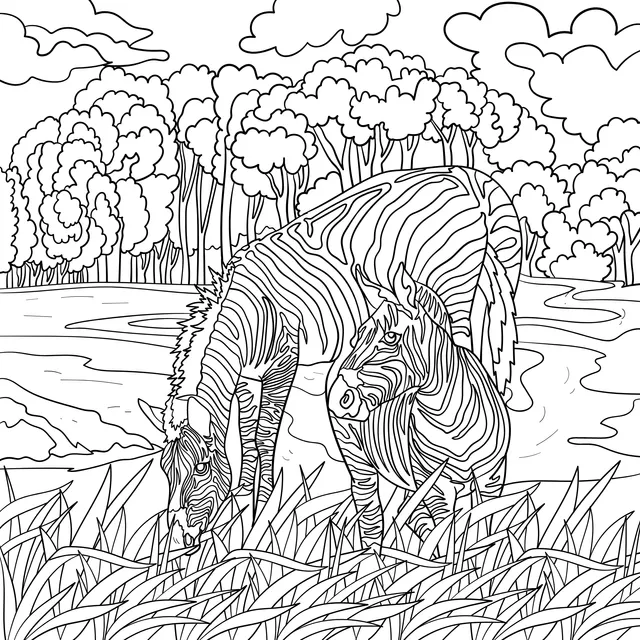 Mother - foal zebras on the grassland