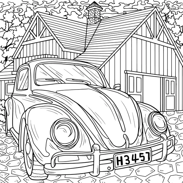 Red Vintage Car in Front of a Log Cabin