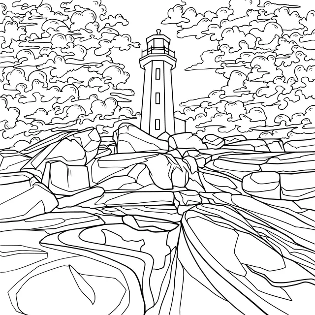 Red Lighthouse on Rocks