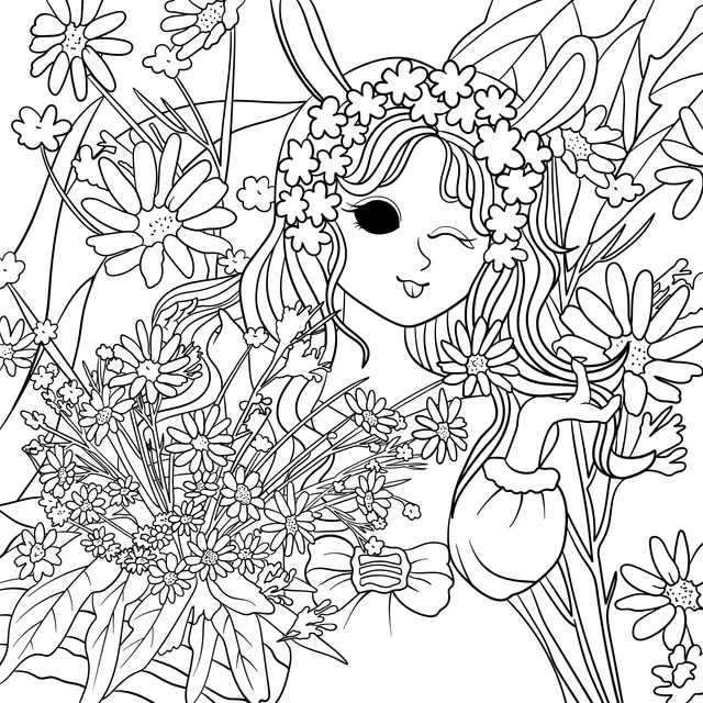 Girl with Bunny Ears in the Flower丛