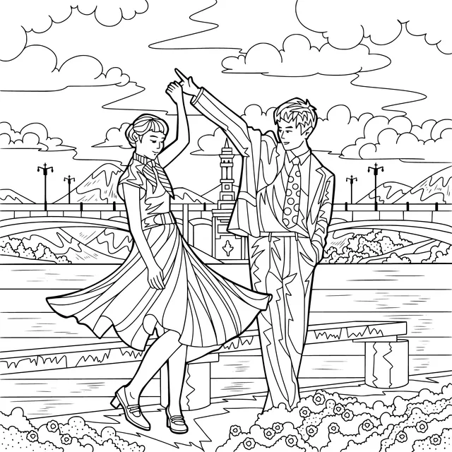 Couple dancing by the riverside