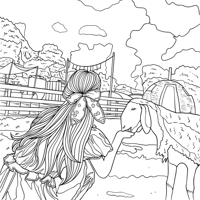 Warm interaction between a girl and a sheep