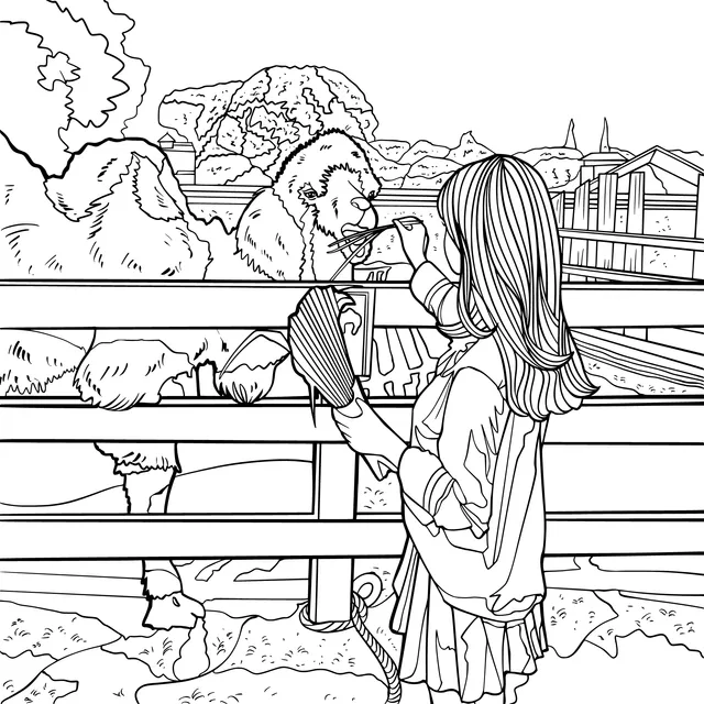 Girl feeding alpacas