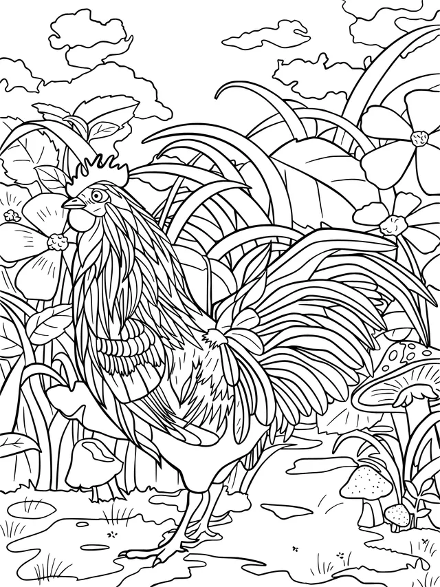 Rooster in the Flower - bed