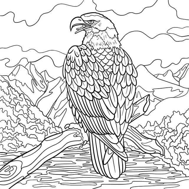 Eagle perching in the mountains and waters