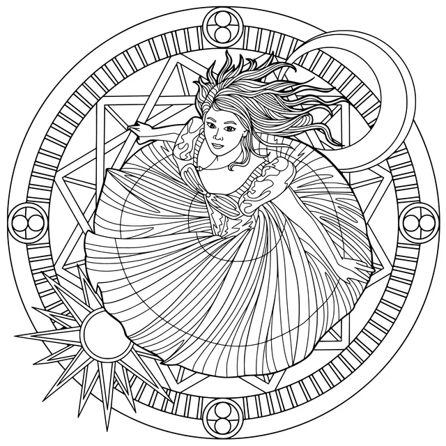 A Fantastic Woman Surrounded by Stars and Moon
