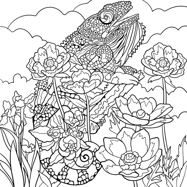 Chameleon in the Flower Bed