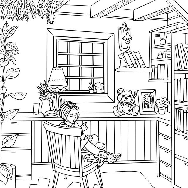 Girl reading in a cozy room