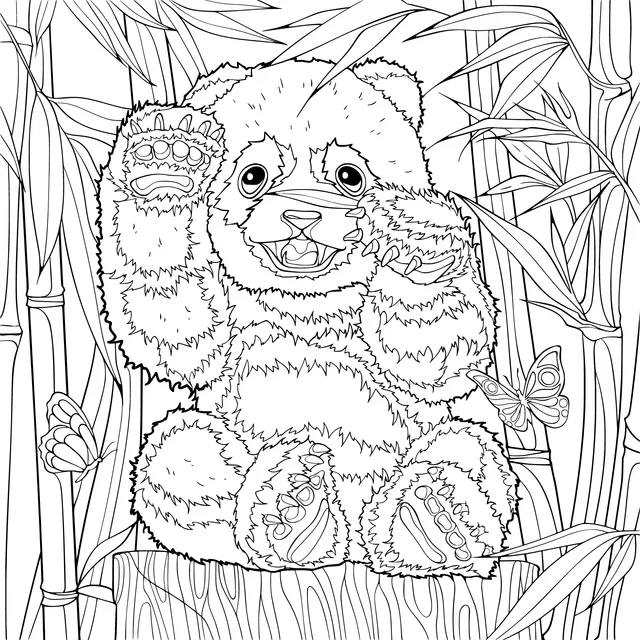 Panda playing on a tree - stump