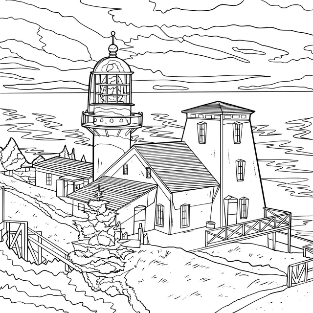 Lighthouse and Cottages by the Sea