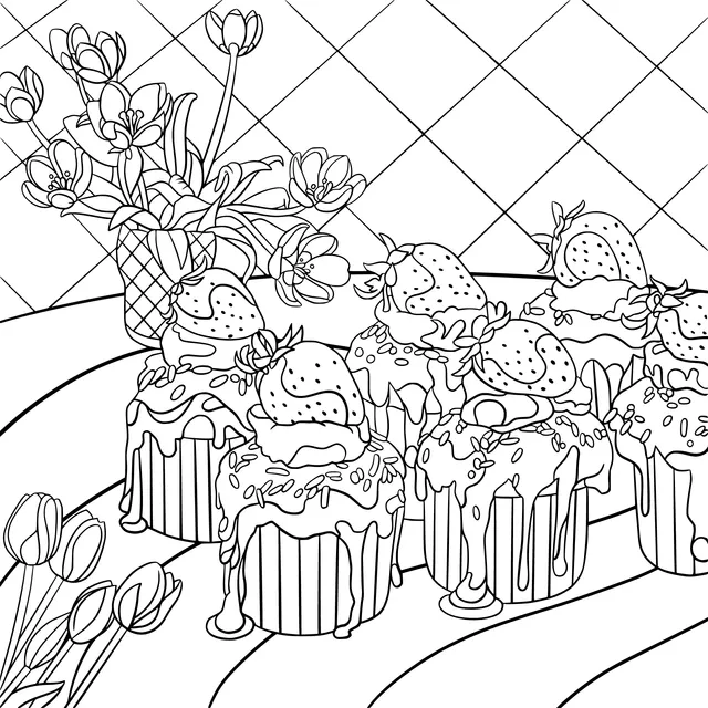 Strawberry Cupcakes and Flowers