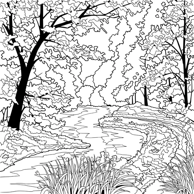 Beautiful Scenery by the Stream in Autumn