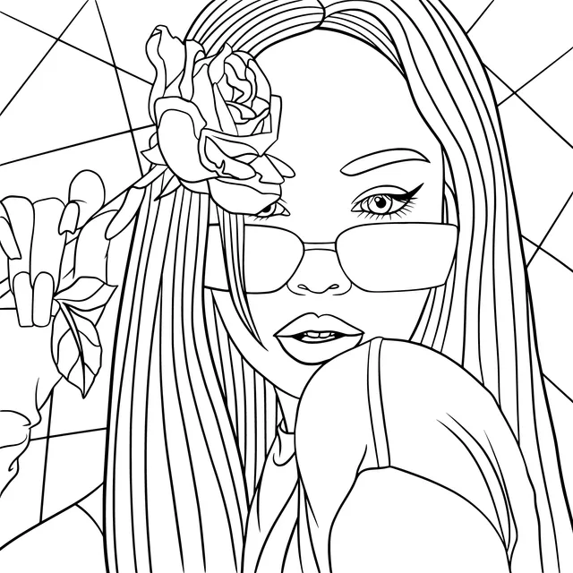 Fashionable Woman Holding a Blue Rose