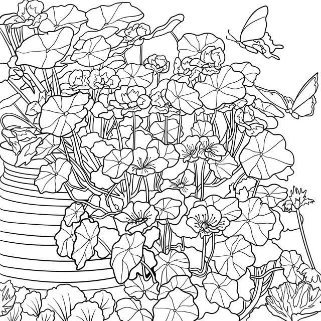 Flowers and Butterflies in a Flower - pot