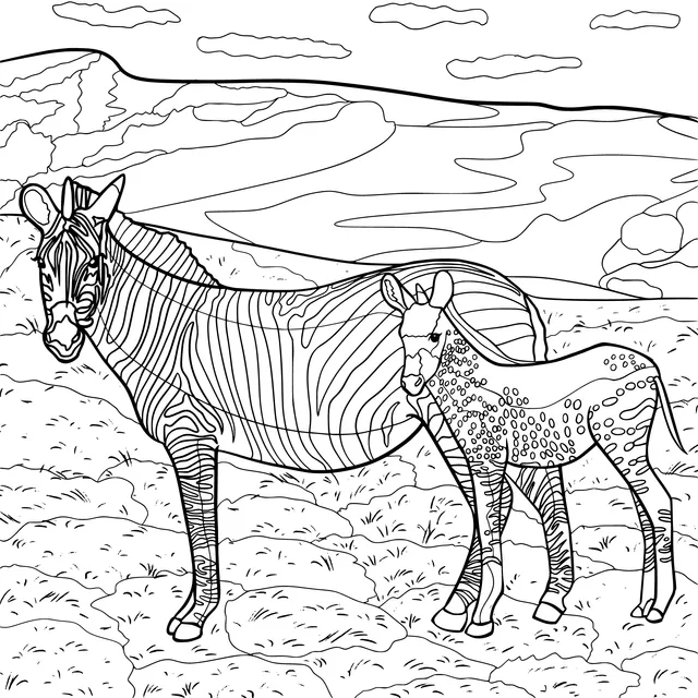 A mother - zebra and her foal on the grassland
