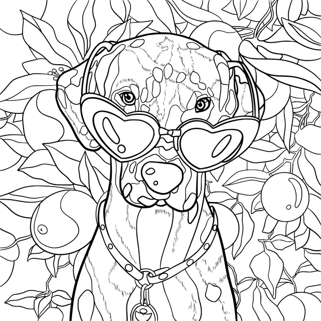 A Dalmatian wearing heart - shaped glasses