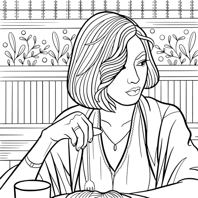 Green - haired woman dining