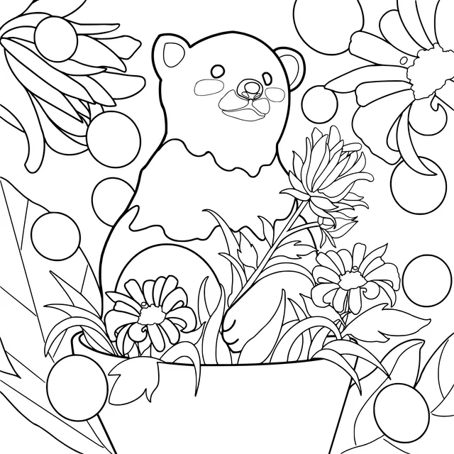 Polar Bear and Flowers in a Flower - Pot