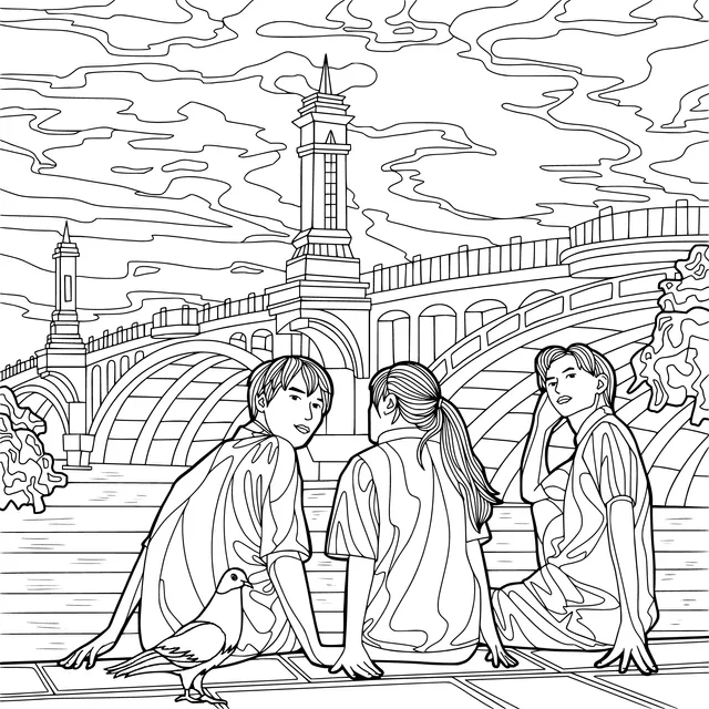 Three People's Relaxing Time by the River