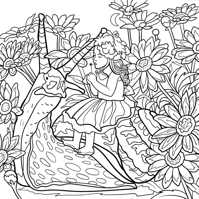 Girl and Snail in the Flower - bed