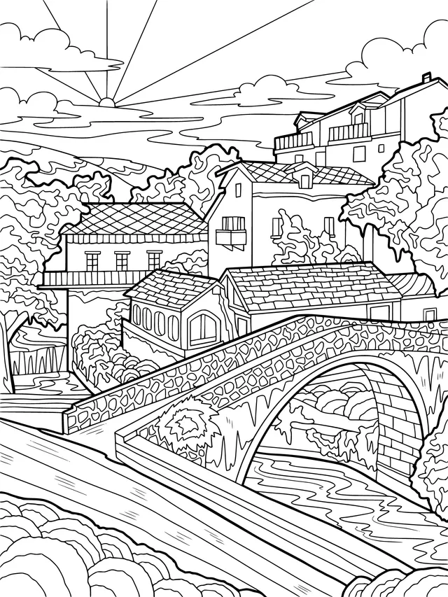 Scenery of a riverside town